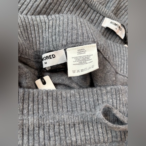 Rumored Wide Leg Knit Pants Two Piece Lounge Set In Charcoal Medium Size NWT - Picture 5 of 12